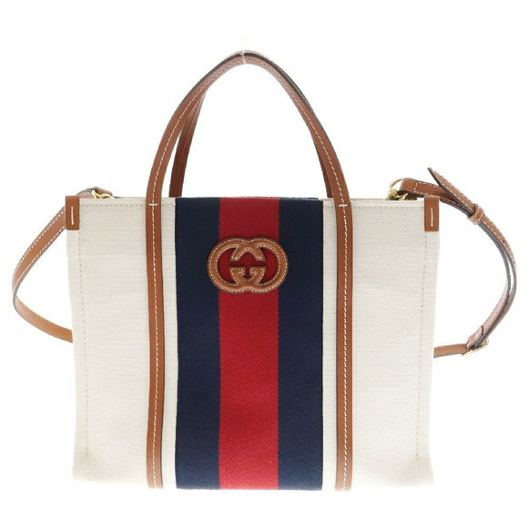 Gucci Interlocking GG Tote Ivory White Canvas Shoulder Bag White - Picture 1 of 6